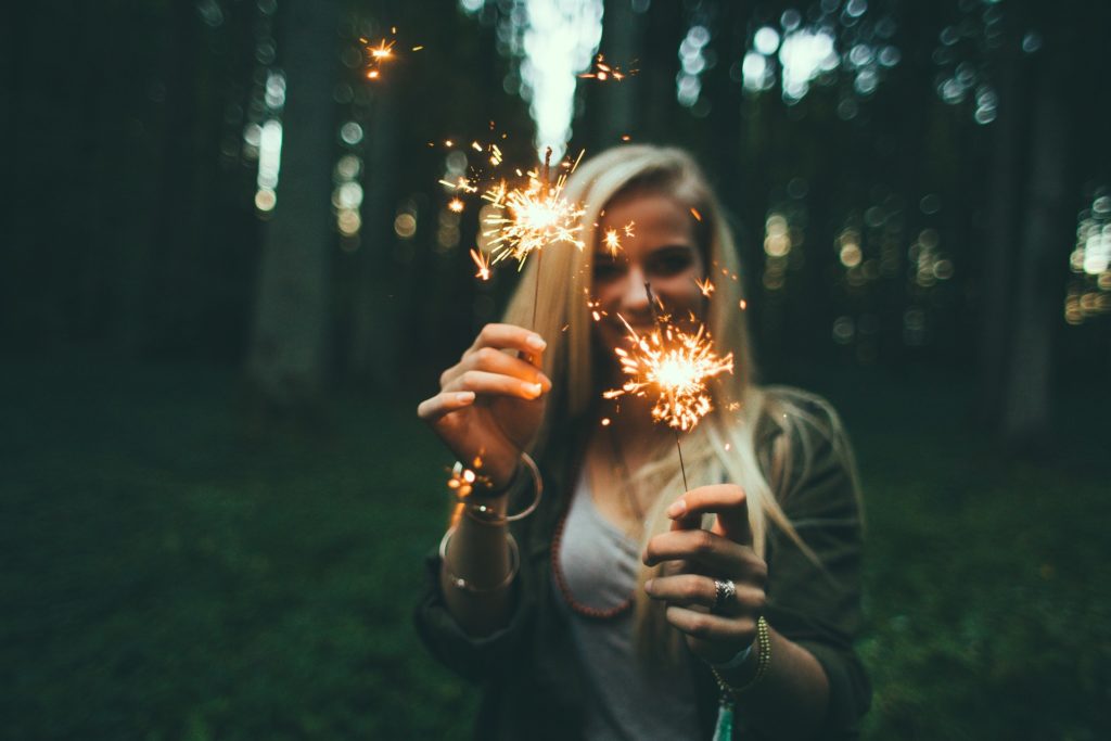 sparklers in the forest